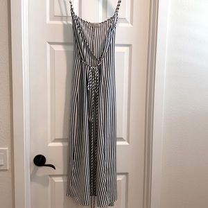 Wayf Navy and White Striped Wrap Dress